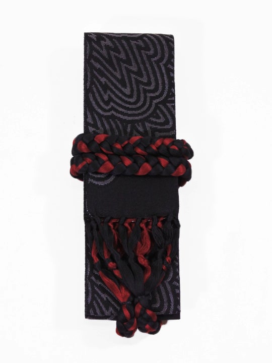 織組紐角帯0270-11 縞ボタン（墨×紐アカ）