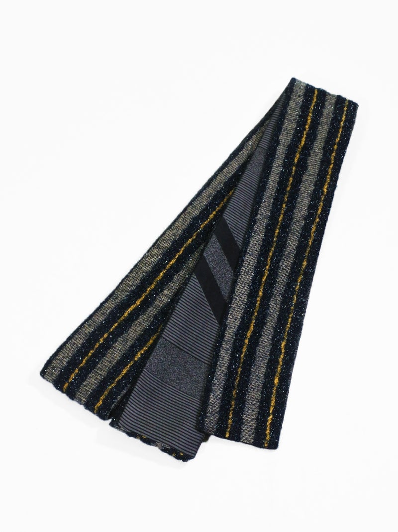 織角帯25TC-03-02 箔モール 子持ち縞（ブルー×ゴールド）