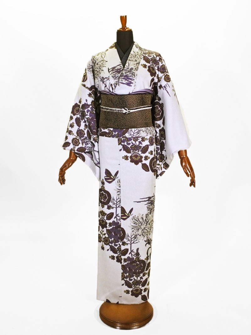 コンポジションキモノ単衣 CK26-02-03宇宙花(菊グレー)F