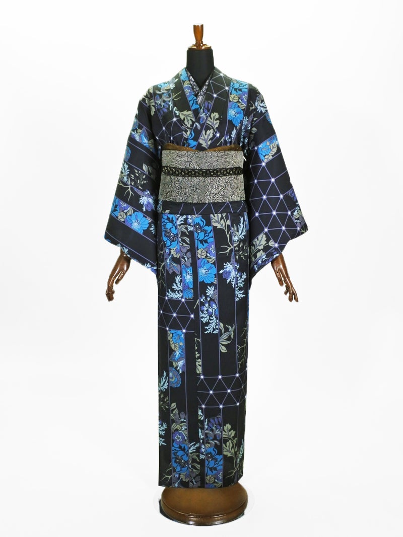 コンポジションキモノ単衣 CK26-03-02〇△□花覗き(クロ)F