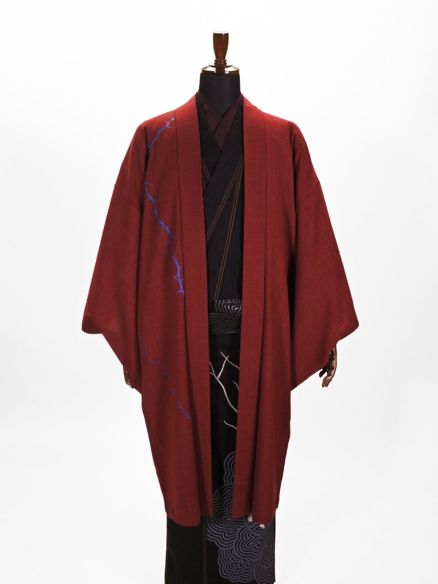 メンズ ポリ羽織 棘B (エンジ)