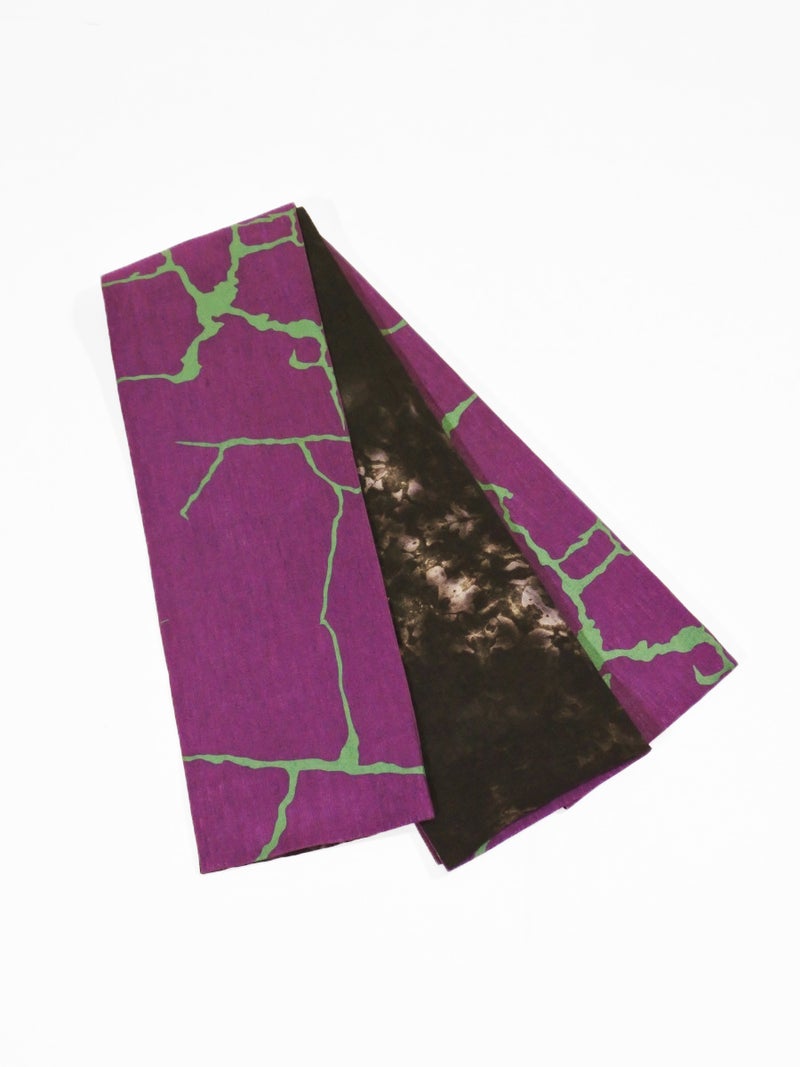 半巾帯 本麻26-02-03 クラック×籠絞(ムラサキ)