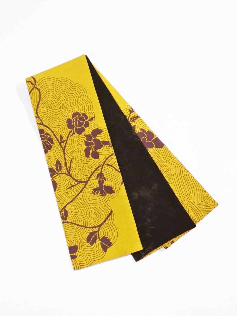 半巾帯 本麻26-01-02 ツルバラ×籠絞(キイロ)