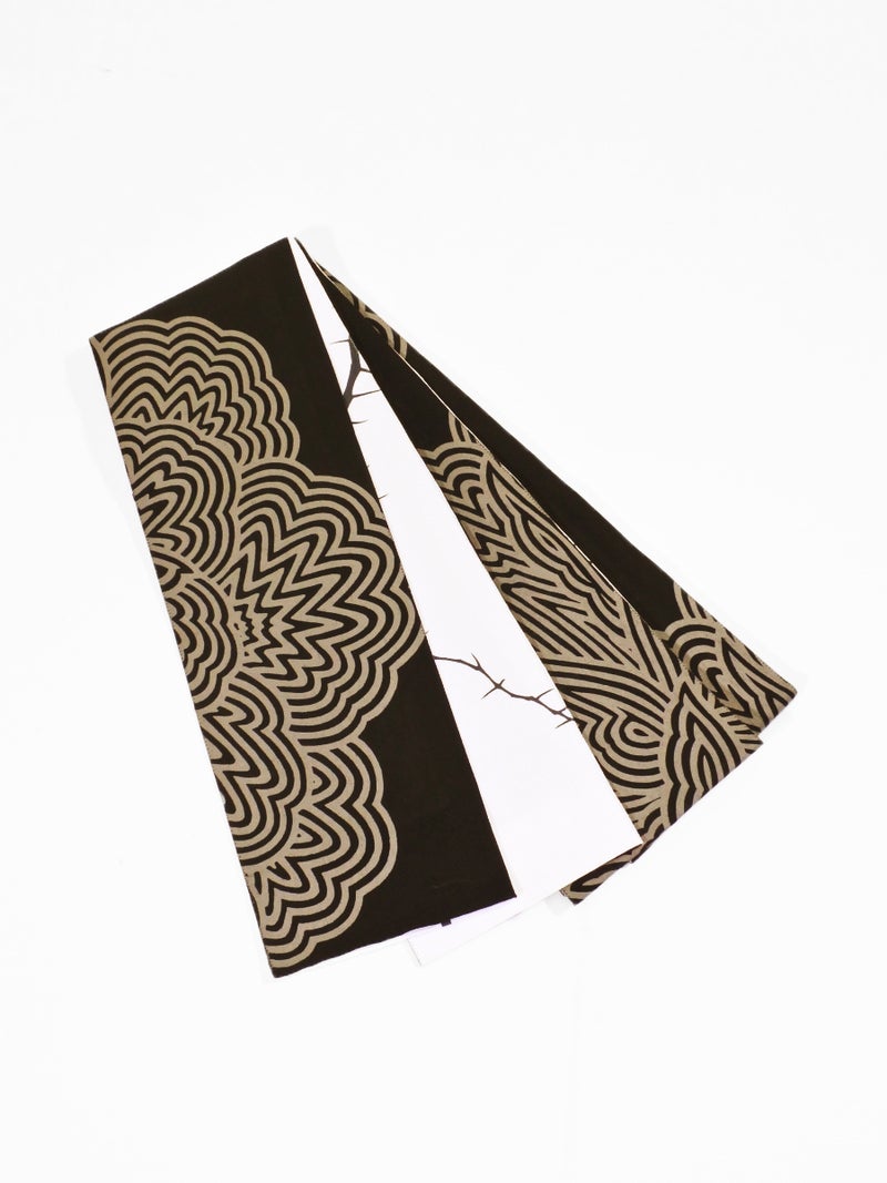 半巾帯 本麻26-05-02 縞ボタン×棘(クロ×シロ)