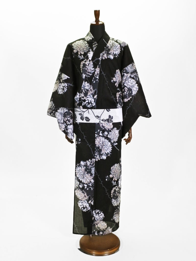 浴衣･J26-06-02 棘に花 黒 (プレタ)メンズ