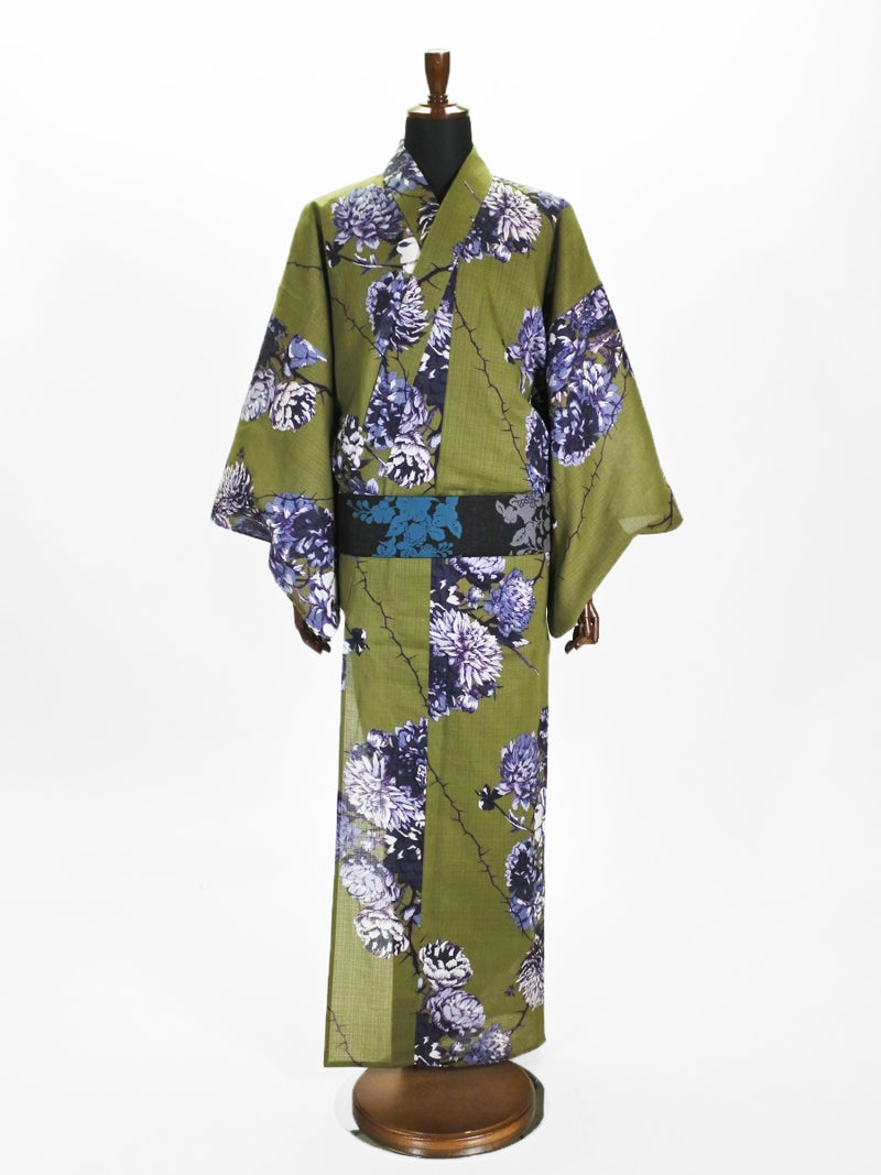 浴衣･J26-06-03 棘に花 カーキ (プレタ)メンズ