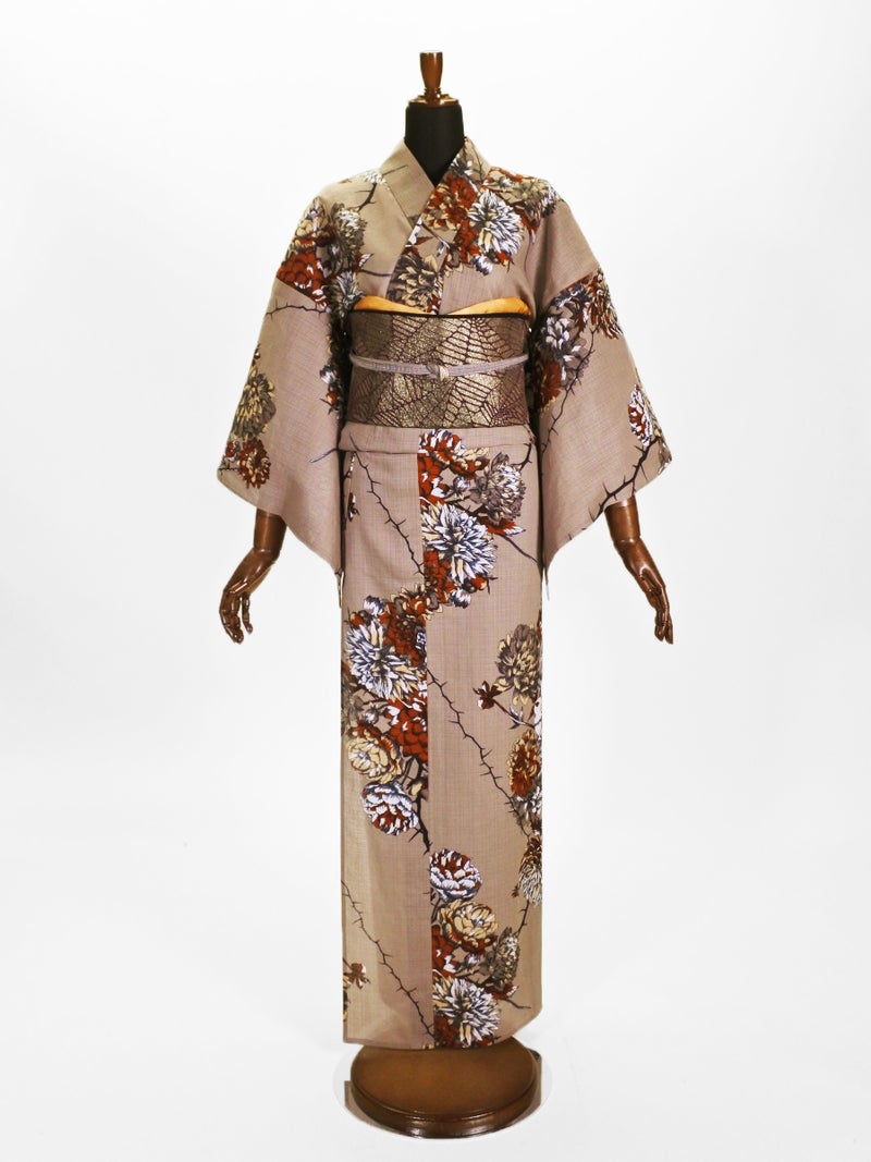 浴衣･J26-05-01 棘に花 ベージュ (プレタ)F