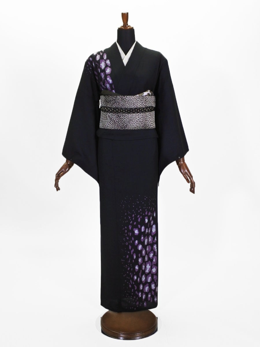 レディース　ポリキモノ　2ボーダーにレオパードA（ブラック）F