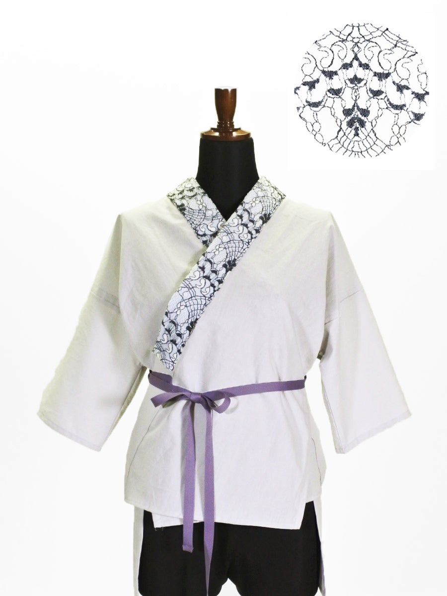 衿付半襦袢 グレー アイラッシュレース (グレー×シロクロ)F