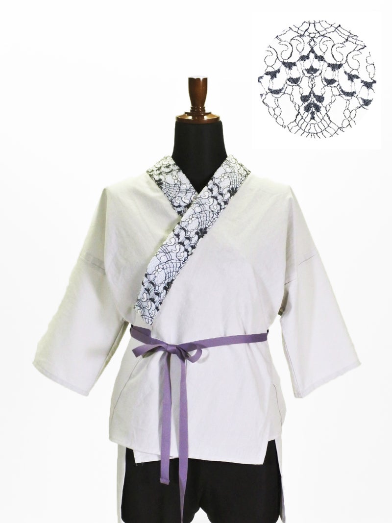衿付半襦袢 グレー アイラッシュレース (グレー×シロクロ)F